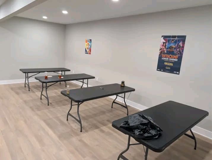 The event room set up for game night